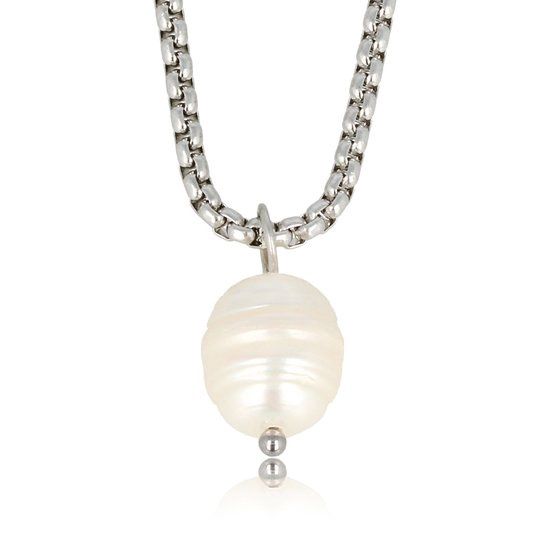 Zilverkleurige ketting met zoetwaterparel - My Bendel