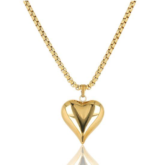 Lange gouden ketting met 17 mm harten bedel - My Bendel