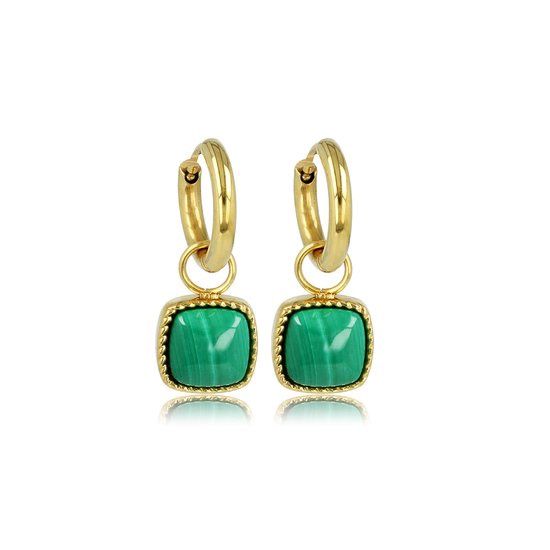 Gouden oorbellen met Malachiet edelsteen - 10mm - My Bendel