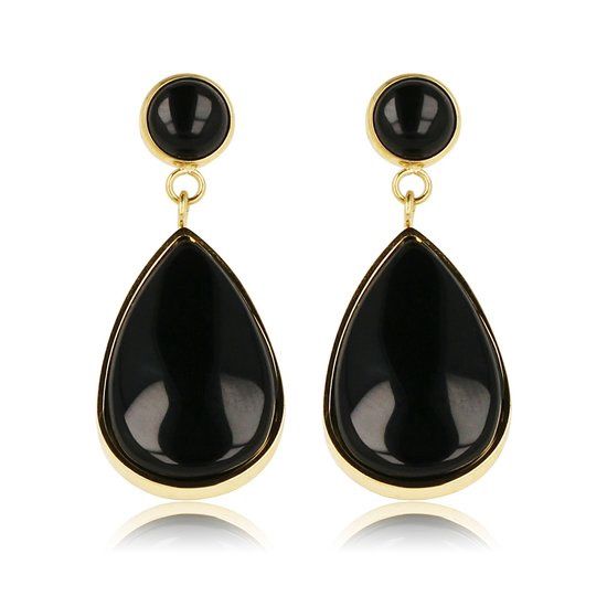 Gouden oorsteker met Onyx edelsteen - My Bendel