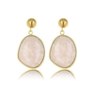 Gouden oorsteker met echte Rozenkwarts edelsteen - My Bendel