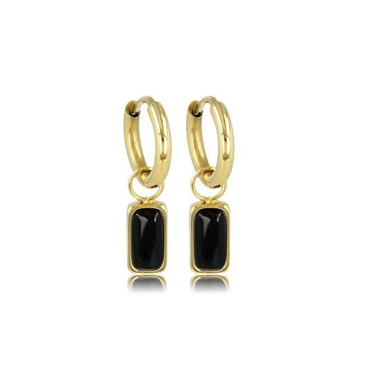Minimalistische gouden oorbellen met Onyx edelsteen 10mm - My Bendel