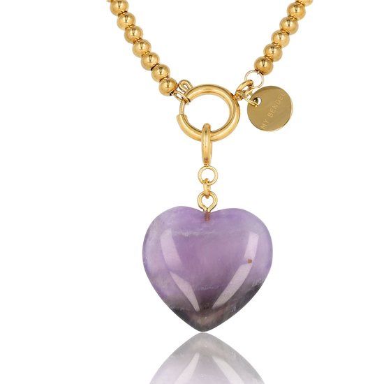 Goudkleurige dames schakelketting met Amethist hart - My Bendel