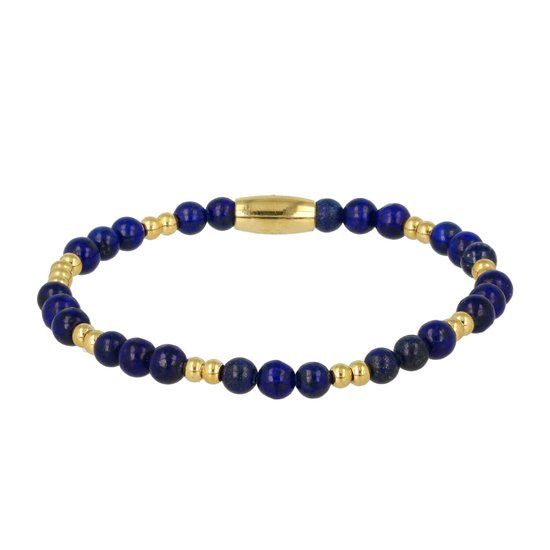 Fijne elastische armband goud met Lapis Lazuli edelsteen 4mm - My Bendel