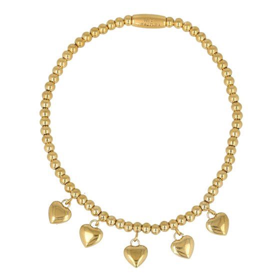 Elastische armband met 5 harten bedels - My Bendel