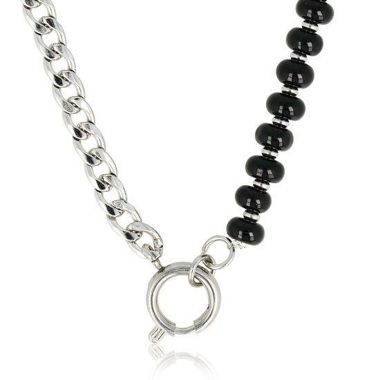 Schakelketting zilverkleurig met Onyx edelstenen - My Bendel