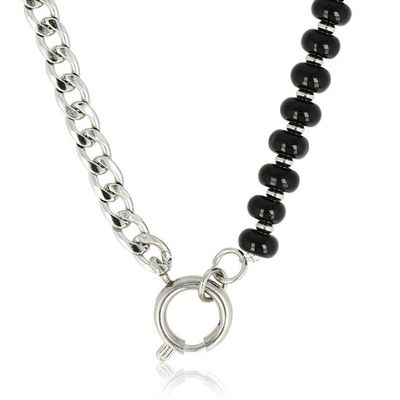 Schakelketting zilverkleurig met Onyx edelstenen - My Bendel