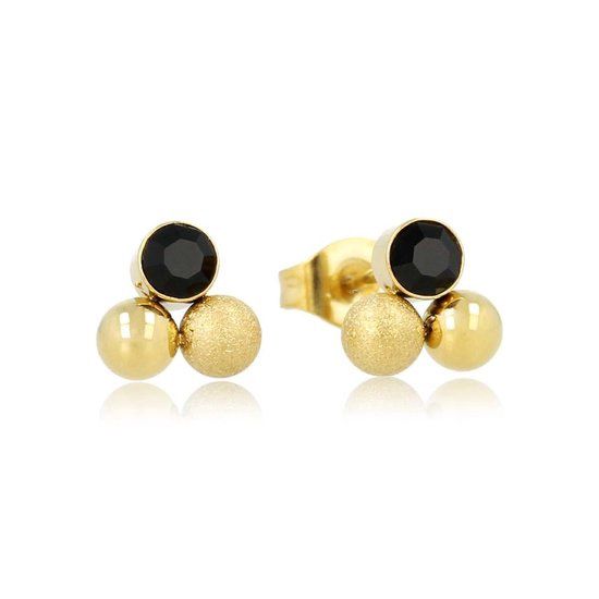 Oorknopjes goudkleurig met zwarte zirkonia 8mm - My Bendel