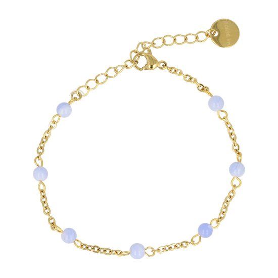 Minimalistische goudkleurige schakelarmband met Blue Lace Agaat - My Bendel