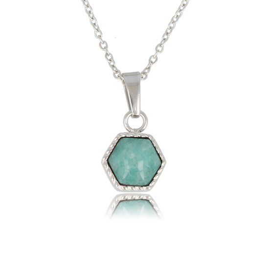 Ketting zilverkleurig met zeshoek Amazoniet edelsteen - My Bendel