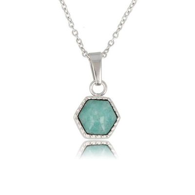 Ketting zilverkleurig met zeshoek Amazoniet edelsteen - My Bendel