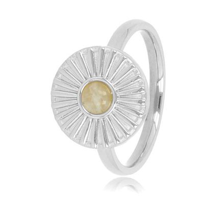 Vrolijke zilverkleurige edelstalen ring met een zonnetje en Amazoniet edelsteen - My Bendel