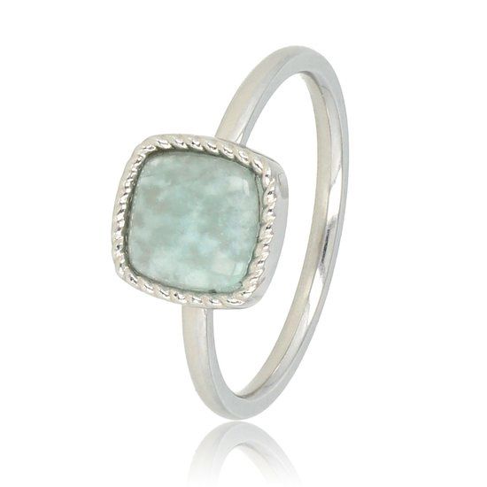 Kleine zilverkleurige zegelring met Amazoniet edelsteen - My Bendel