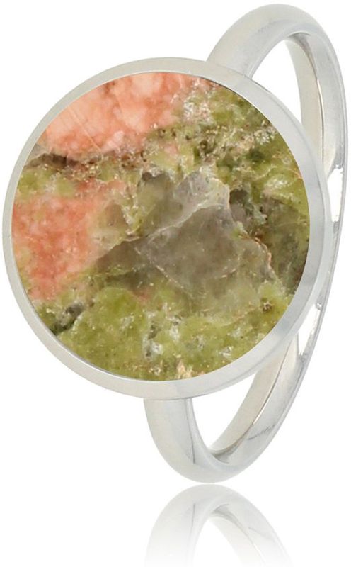 Zilverkleurige ring met kleurrijke Unakiet edelsteen  - My Bendel