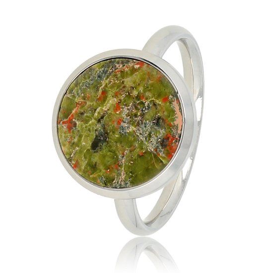 Zilverkleurige ring met kleurrijke Unakiet edelsteen  - My Bendel, Maat: Maat 18
