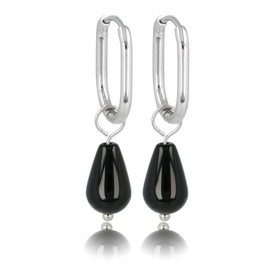 Zilverkleurige oorbellen met Onyx edelsteen - My Bendel