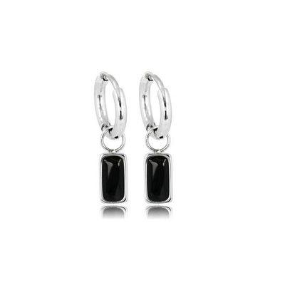 Classy combinatie van gladde ronde zilverkleurige oorbel met Onyx hanger - My Bendel