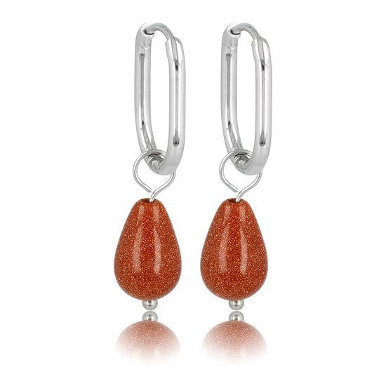 Zilverkleurige oorbellen met Goudstroom edelsteen - My Bendel