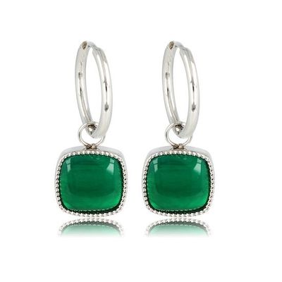 Zilverkleurige oorringen met een groene agaat edelsteen - My Bendel