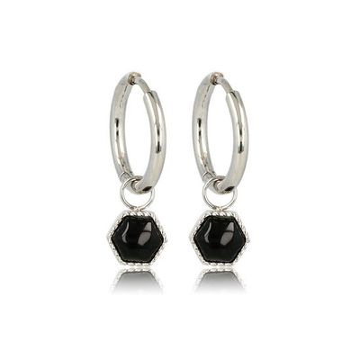 Oorbellen zilver zeshoek met Onyx edelsteen - My Bendel