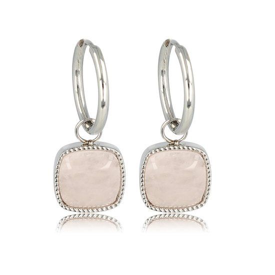 Zilverkleurige oorring met een rozenkwarts edelsteen - My Bendel