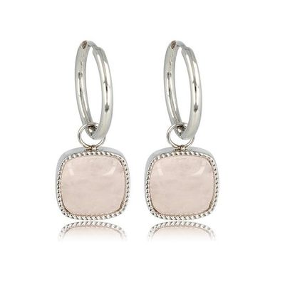 Zilverkleurige oorring met een rozenkwarts edelsteen - My Bendel