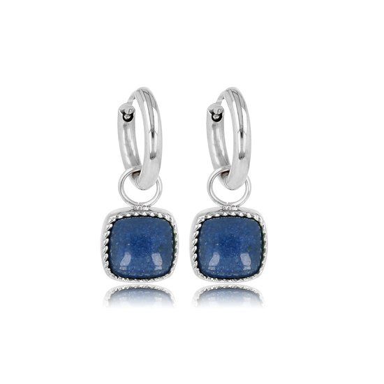 Zilverkleurige oorbellen met Blauwe Aventurijn edelsteen - My Bendel