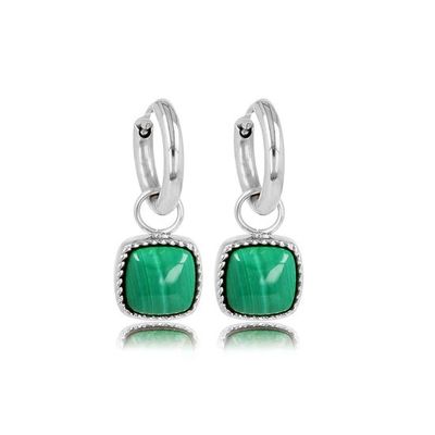 Zilverkleurige oorbellen met Malachiet edelsteen - My Bendel