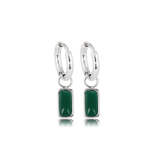 Minimalistische zilveren oorbellen met Groene Agaat edelsteen - My Bendel
