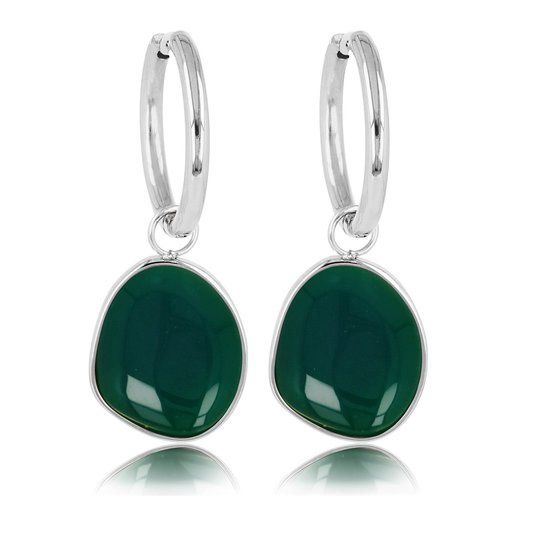 Zilverkleurige oorbellen met Groene Agaat edelstenen hanger - My Bendel