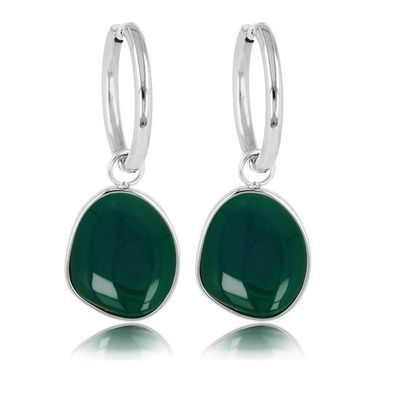Zilverkleurige oorbellen met Groene Agaat edelstenen hanger - My Bendel