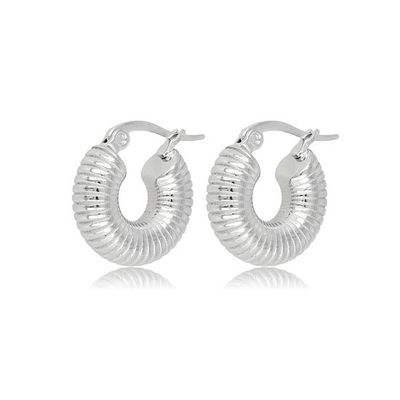 Zilverkleurige oorringen met ribbels - My Bendel