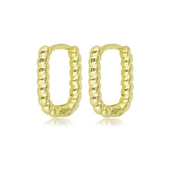 Goudkleurige twisted oorring van 14x2,5 mm breed - My Bendel