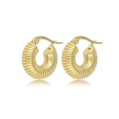 Goudkleurige oorringen met ribbels – 16 x 6 mm - My Bendel