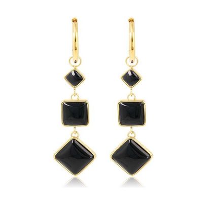 Lange goudkleurige oorbel met echte Onyx edelsteen - My Bendel