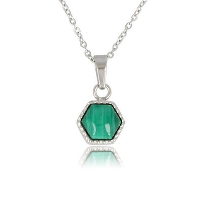 Zilverkleurige ketting met zeshoekige malachiet - My Bendel