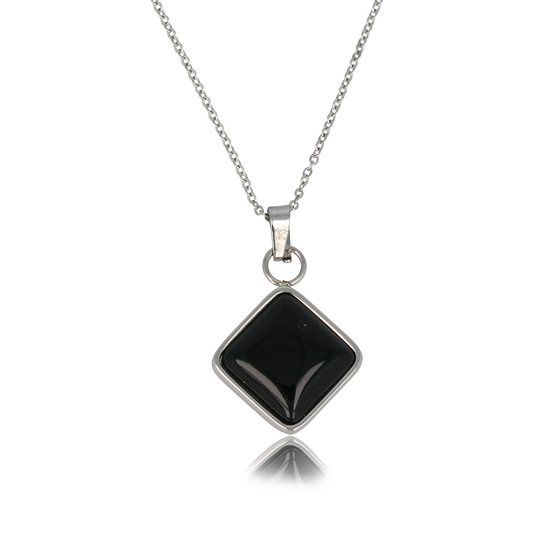 Zilverkleurige schakelketting met ruiten Onyx - My Bendel
