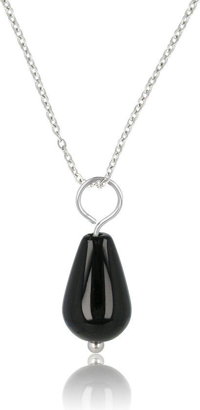 Zilverkleurige ketting met peervormige Onyx - My Bendel