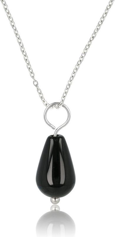 Zilverkleurige ketting met peervormige Onyx - My Bendel