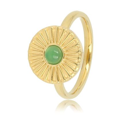 ​Goudkleurige ring met zonnetje en groene agaat - My Bendel