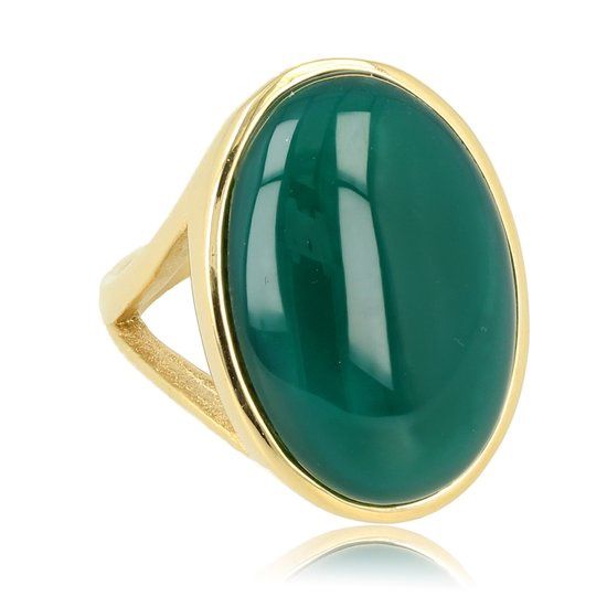 Grote gouden ring met ronde groene Agaat edelsteen