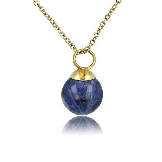 Goudkleurige ketting met ronde Sodaliet edelsteen - My Bendel