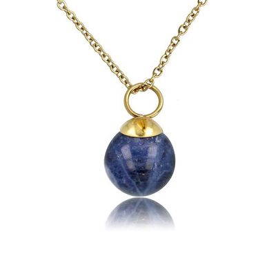 Goudkleurige ketting met ronde Sodaliet edelsteen - My Bendel