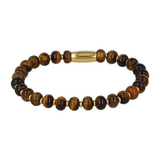 Goudkleurige kralenarmband met tijgeroog edelsteen - My Bendel