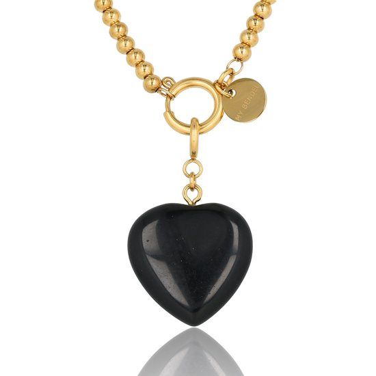 Goudkleurige dames schakelketting met Onyx hart - My Bendel