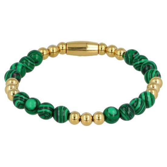 Goudkleurige elastische damesarmband met malachiet - My Bendel