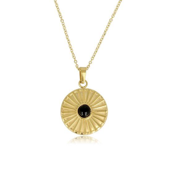 Goudkleurige ketting met zonnetje en Onyx - My Bendel