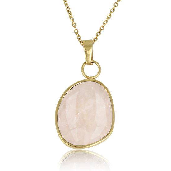 Goudkleurige ketting met rozenkwarts hanger - My Bendel