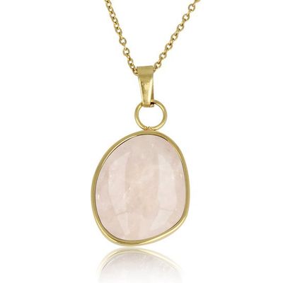 Goudkleurige ketting met rozenkwarts hanger - My Bendel