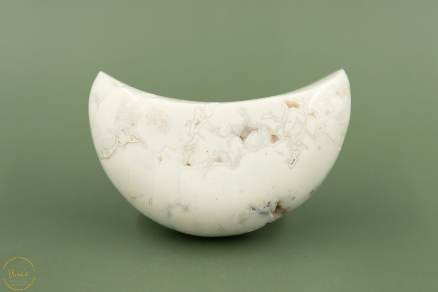 Witte pluim agaat maan - 177 gram